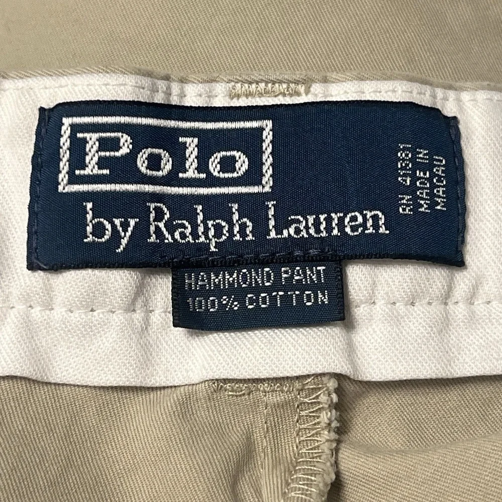 Polo Ralph Lauren Pants Mens 38x32‎ Khaki Hammond Pleated Chino Cuffed READ